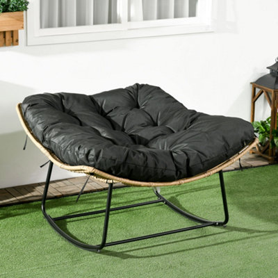 Outsunny Outdoor PE Rattan Rocking Chair Patio Luxury Round Wicker Garden Porch Furniture w Thick Cushion
