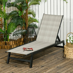 Outsunny Outdoor PE Rattan Sun Loungers, Patio Wicker Chaise Lounge Chair with 5-Position Backrest, Wheels for Sun Room