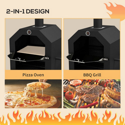 Outsunny Outdoor Pizza Oven Charcoal Grill with Rain Cover, Shelf and Wheels