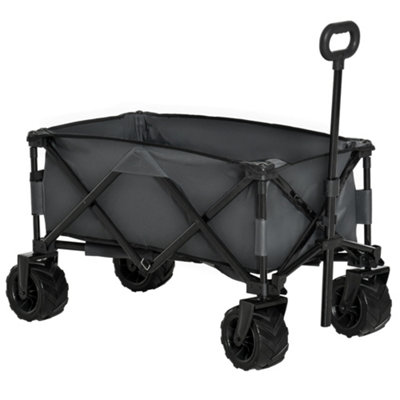Outsunny Outdoor Pull Along Cart Folding Cargo Wagon Trailer Trolley  with Telescopic Handle, Anti-Slip Wheel - Dark Grey