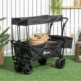 Outsunny Outdoor Push Pull Wagon Stroller Cart w/ Canopy Top Black