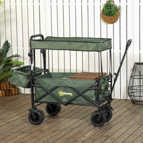 Outsunny Outdoor Push Pull Wagon Stroller Cart w/ Canopy Top Green