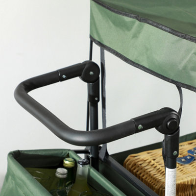 Outsunny Outdoor Push Pull Wagon Stroller Cart w/ Canopy Top Green - 8