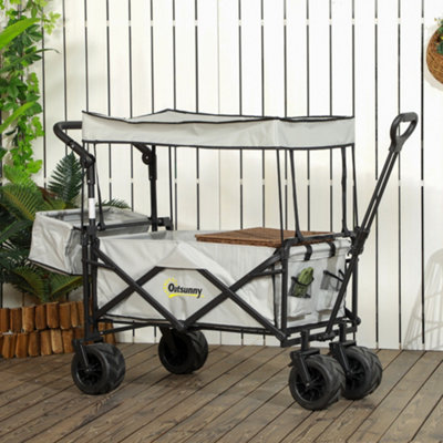Outsunny Outdoor Push Pull Wagon Stroller Cart w Canopy Top Grey