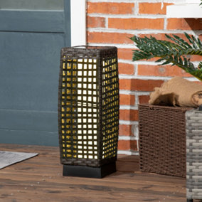 Outsunny Outdoor Rattan Solar Lantern, Brushed PE Wicker Patio Garden Lantern wtih Auto On/Off Solar Powered LED Lights