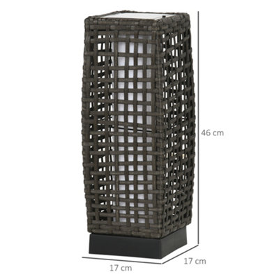 Outsunny Outdoor Rattan Solar Lantern, Brushed PE Wicker Patio Garden Lantern wtih Auto On/Off Solar Powered LED Lights
