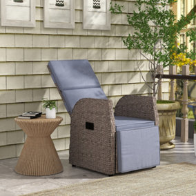 Outsunny Outdoor Recliner Chair w/ Cushion Rattan Reclining Lounge Chair, Brown