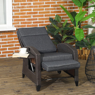 Outsunny Outdoor Recliner Chair w Cushion Rattan Reclining Lounge Chair Grey DIY at B Q