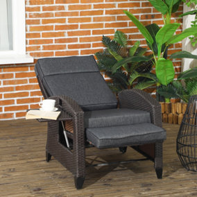 Outsunny Outdoor Recliner Chair w/ Cushion Rattan Reclining Lounge Chair, Grey