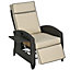 Outsunny Outdoor Recliner Chair w/ Cushion Rattan Reclining Lounge Chair, Khaki
