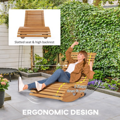 Outsunny Outdoor Rocking Chair w/ Slatted Wooden Rocking Chair, Light Brown
