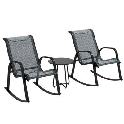 Outsunny Outdoor Rocking Set, Patio Bistro Set w/ Breathable Mesh Fabric, Grey