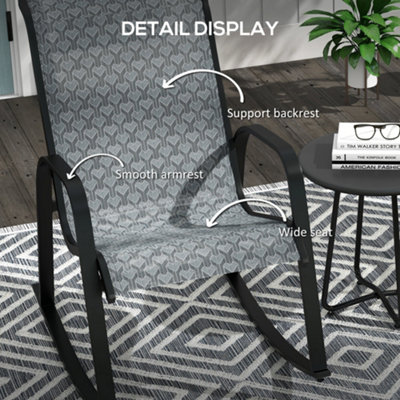 Outsunny Outdoor Rocking Set, Patio Bistro Set w/ Breathable Mesh Fabric, Grey