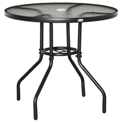 Outsunny Outdoor Round Dining Table Tempered Glass Top with Parasol Hole 80cm
