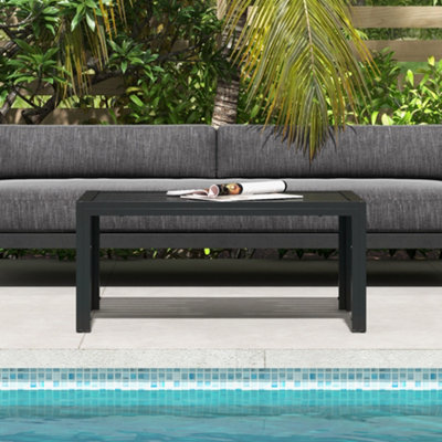 Outsunny Outdoor Side Table Garden Table with Steel Frame and Slat Top Black - 6