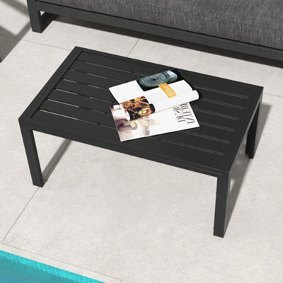Outsunny Outdoor Side Table Garden Table with Steel Frame and Slat Top Black - 7