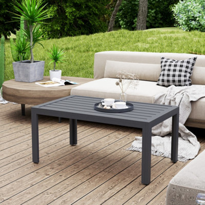 Outsunny Outdoor Side Table Garden Table with Steel Frame and Slat Top Grey