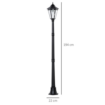 Outsunny Outdoor Solar Powered Lantern Lamp Garden Post Light Black - 3