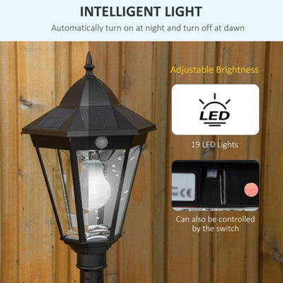 Outsunny Outdoor Solar Powered Lantern Lamp Garden Post Light Black - 4