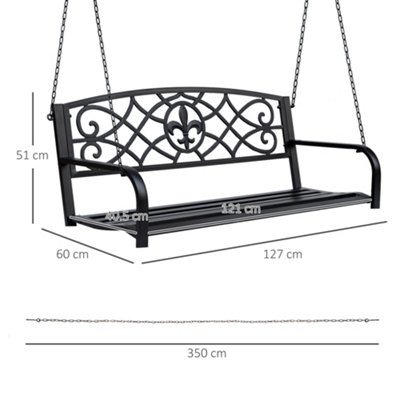 Outsunny Outdoor Steel Fleur-De-Lis Porch Swing Garden Hanging Bench Black