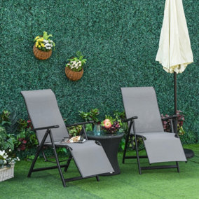 Outsunny Outdoor Sun Recliner Loungers with Adjustable Footrest, Grey