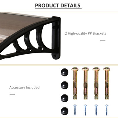 Outsunny Outdoor Window Door Canopy Fixed Awning Porch UV Water Cover Brown - 7