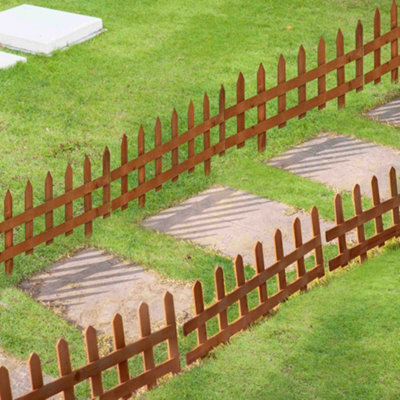 Outsunny Pack of 12 Wooden Plant Border Fence Garden Fixed Picket Fence Brown