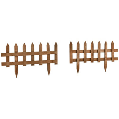 Outsunny Pack of 12 Wooden Plant Border Fence Garden Fixed Picket Fence Brown