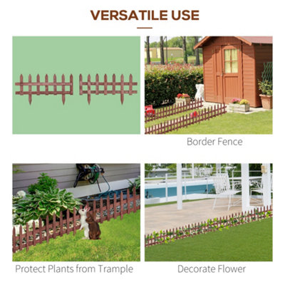 Outsunny Pack of 12 Wooden Plant Border Fence Garden Fixed Picket Fence Rustic Brown
