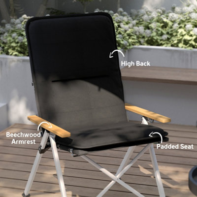 Outsunny Padded Camp Chair Outdoor High Back Folding Recliner with