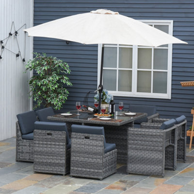 9 piece rattan cube deals garden furniture with parasol