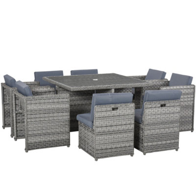 Outsunny Patio 9 PCs Rattan Dining Table Set Garden Wicker Cube Sofa Furniture