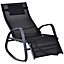 Outsunny Patio Adjust Lounge Chair Rocker Outdoor with Pillow, Footrest- Black