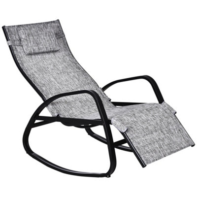 Outsunny Patio Adjust Lounge Chair Rocker Outdoor with Pillow, Footrest- Grey