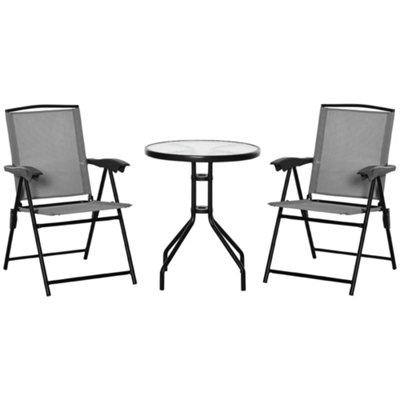 Outsunny Patio Bistro Set Folding Chairs Garden Coffee Table for Balcony Grey