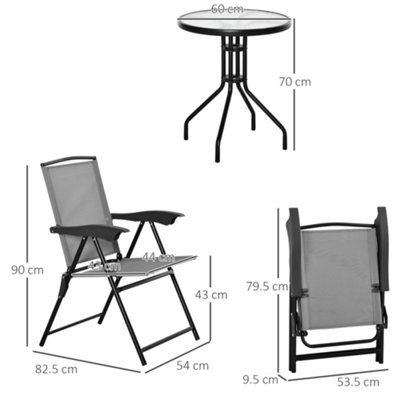 Outsunny Patio Bistro Set Folding Chairs Garden Coffee Table for Balcony Grey