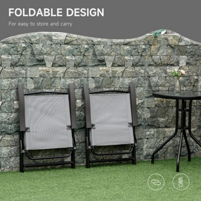 Outsunny Patio Bistro Set Folding Chairs Garden Coffee Table for Balcony Grey