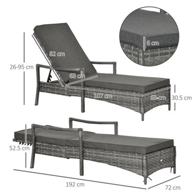 Outsunny Patio Dual Rattan Wicker Sun Lounger with 4-Level Adjustable Headrest - 3