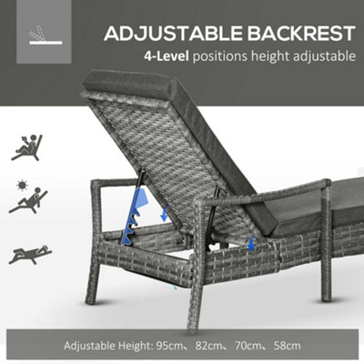 Outsunny Patio Dual Rattan Wicker Sun Lounger with 4-Level Adjustable Headrest - 4