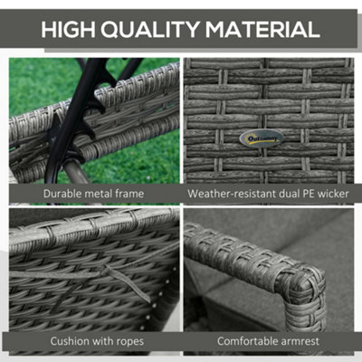 Outsunny Patio Dual Rattan Wicker Sun Lounger with 4-Level Adjustable Headrest - 6