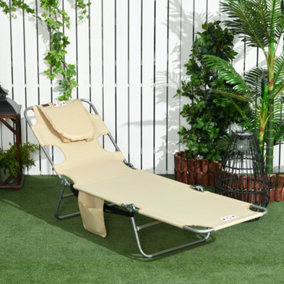 Outsunny Patio Foldable Sun Lounger 5 Level Adjustable Reclining Chair Beige