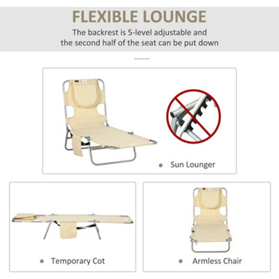 Outsunny Patio Foldable Sun Lounger 5 Level Adjustable Reclining Chair Beige - 4