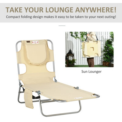 Outsunny Patio Foldable Sun Lounger 5 Level Adjustable Reclining Chair Beige - 5