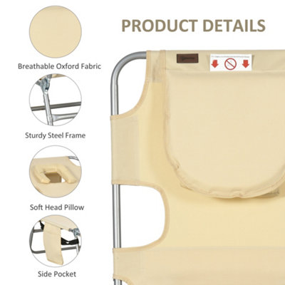 Outsunny Patio Foldable Sun Lounger 5 Level Adjustable Reclining Chair Beige - 6