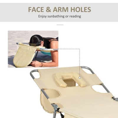 Outsunny Patio Foldable Sun Lounger 5 Level Adjustable Reclining Chair Beige - 7