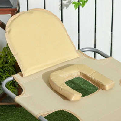 Outsunny Patio Foldable Sun Lounger 5 Level Adjustable Reclining Chair Beige - 8