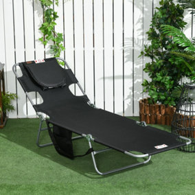 Outsunny Patio Foldable Sun Lounger 5 Level Adjustable Reclining Chair Black
