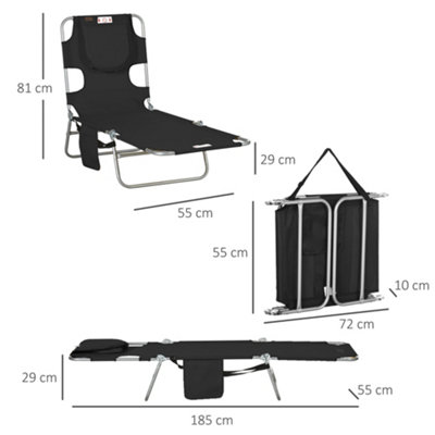 Outsunny Patio Foldable Sun Lounger 5 Level Adjustable Reclining Chair Black - 3