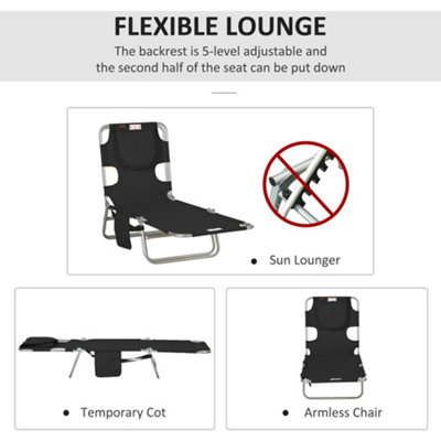 Outsunny Patio Foldable Sun Lounger 5 Level Adjustable Reclining Chair Black - 4