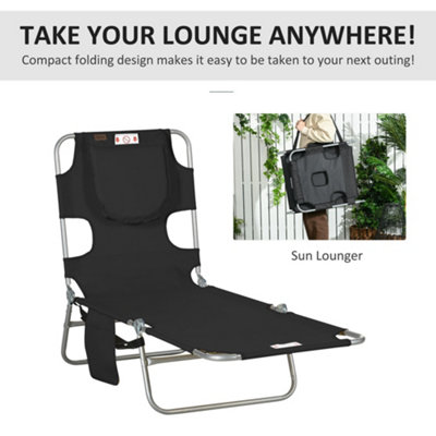 Outsunny Patio Foldable Sun Lounger 5 Level Adjustable Reclining Chair Black - 5